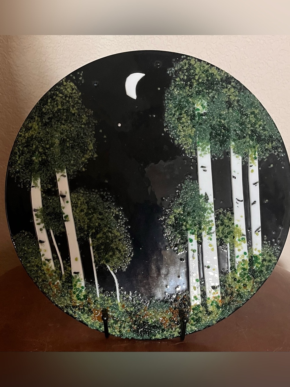 Handcrafted Infused Glass Forest Art Plate Glass 11” D